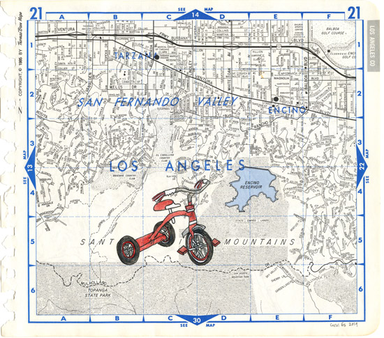 Encino Trike, painting, Watercolor and ink on Thomas Bros. map page - Ayin Es