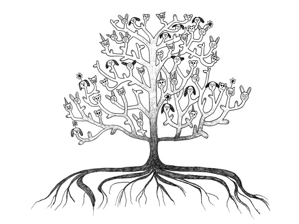 Animal Tree, drawing, Ink on Fabriano paper - Carol Es