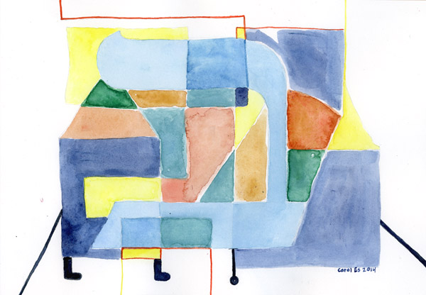 Beit Houses, painting, Watercolor on paper - Ayin Es