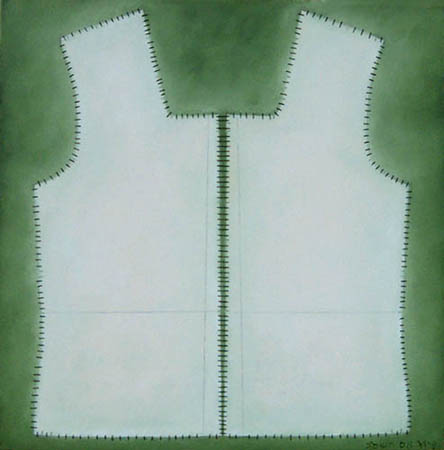 Not a Bulletproof Vest, painting, Oil, paper patterns, graphite, and thread on canvas - Ayin Es