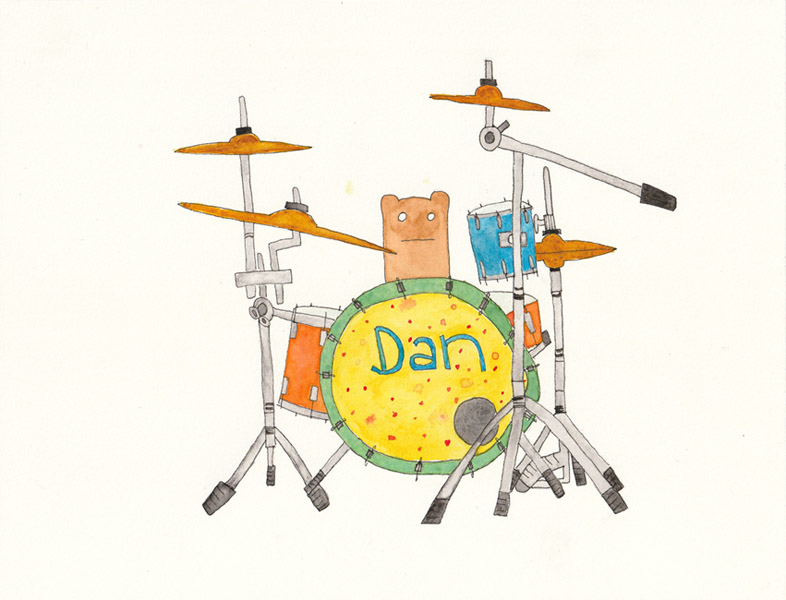 Dan Playing Drums, , Watercolor and ink on Arches - Ayin Es