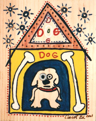Dog House, painting, Oil and collage on wood - Ayin Es