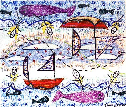 Drowning, drawing, Mixed media drawing on paper - Carol Es