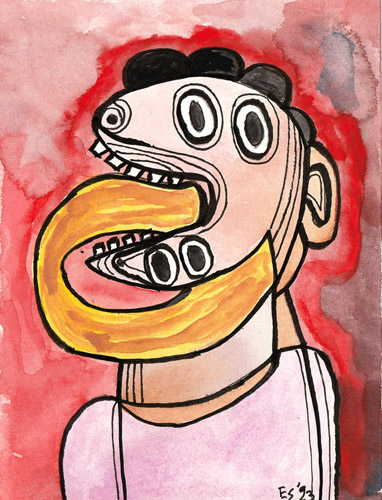 Eat Self, , Watercolor, gouache, and ink on Fabriano paper - Ayin Es