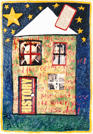 The Eleventh House, painting, Mixed media oil and collage on wood - Carol Es