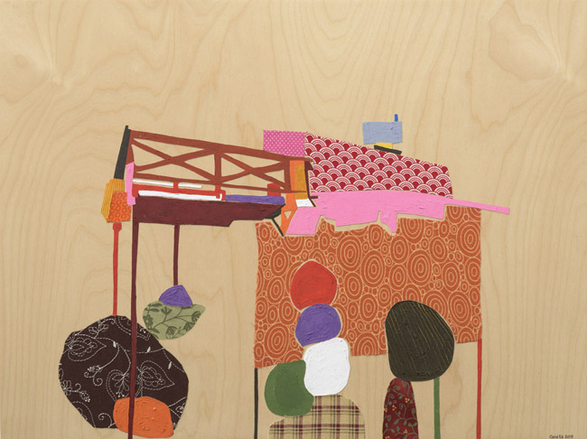 Flintlock Terrace, painting, Oil, paper and fabric on birch wood panel - Carol Es