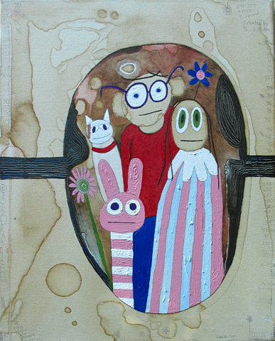 The Form of Us, painting, Oil, coffee, and pencil on canvas - Carol Es