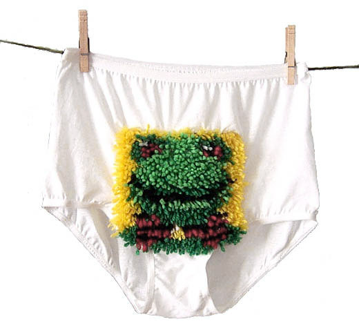 Frogwear, sculpture, latchhook, thread and panties (Women's Size 5) - Carol Es