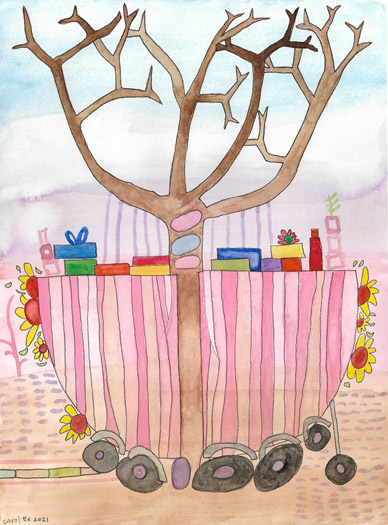 Transporting The Gifting Tree, painting, Watercolor and ink on Arches - Ayin Es