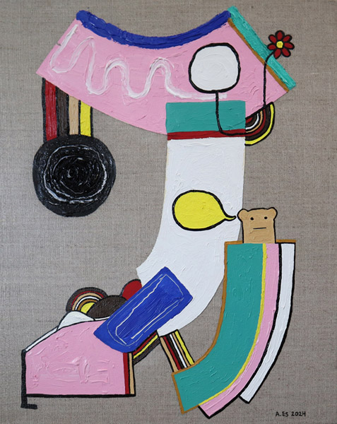 Gimmel Machine, , Oil and pattern paper on linen - Ayin Es