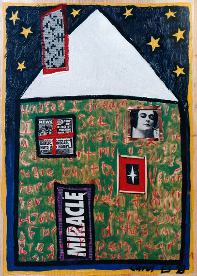 House 1, painting, Mixed media oil and collage on wood - Ayin Es