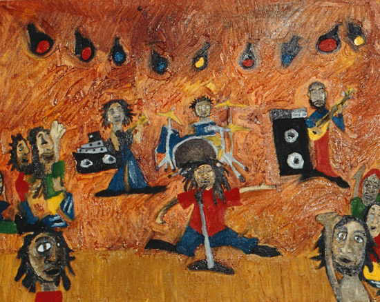 Jamaican Band, painting, Oil on canvas board - Ayin Es