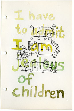 Jealous of Children, drawing, Watercolor and pencil on American Way book page - Carol Es