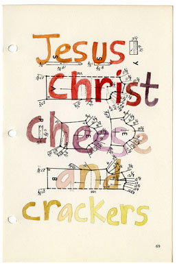 Jesus Crackers!, drawing, Watercolor and pencil on American Way book page - Ayin Es