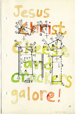 A Lot More jesus Crackers, drawing, Watercolor and pencil on American Way book page - Carol Es