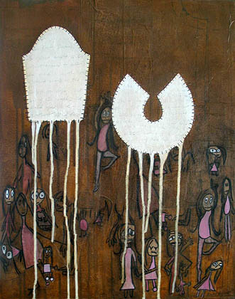 Like Daughter For Chocolate, painting, Oil, paper, patterns, and acrylic on canvas board - Ayin Es
