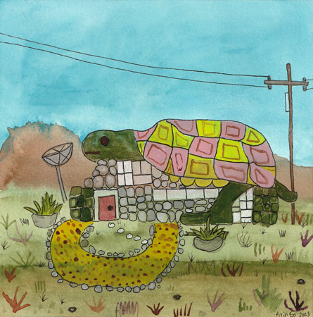 Little Turtle House, painting, Watercolor and ink on Arches - Ayin Es