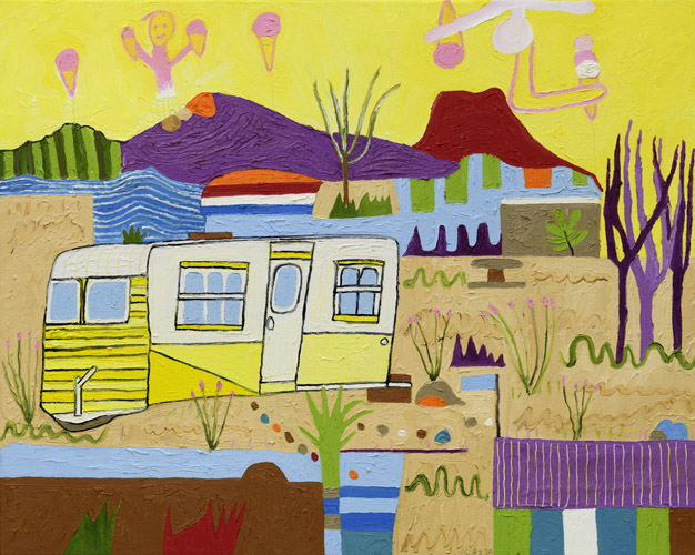Marci's Trailer with Ice Creams, painting, Oil on canvas - Ayin Es