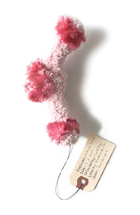 Molecular Ticklis, sculpture, Fabric, thread, and  poly beads with specimen tag - Carol Es