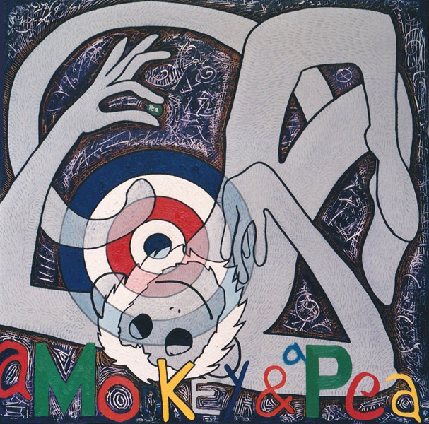 a Monkey & a Pea, painting, Oil on canvas - Carol Es
