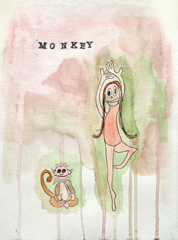 Monkey for Monkey, painting, Watercolor and ink on paper - Ayin Es
