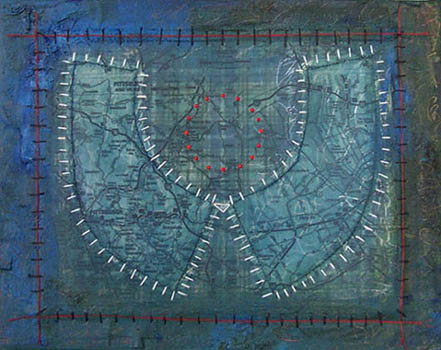 Mother Jones, painting, Oil, paper, fabric, acetate, and thread on canvas - Carol Es