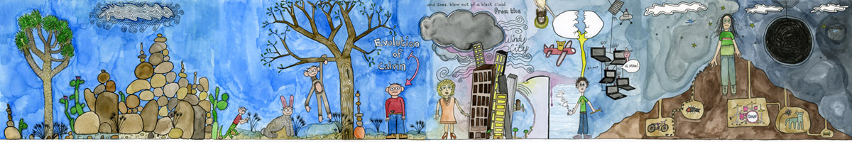 Evolution Panorama, drawing, Watercolor and ink on illustration board  - Carol Es
