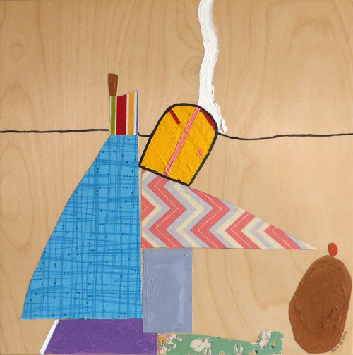 Piggyback Ridge, painting, Oil, paper and fabric on birch wood panel - Ayin Es