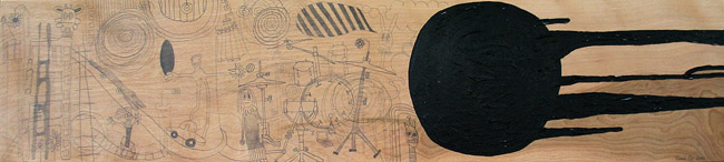 Plank 1, drawing, Pencil and acrylic on birch wood plank - Ayin Es