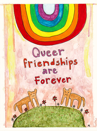 Queer Friendships, painting, Watercolor on clayboard - Ayin Es