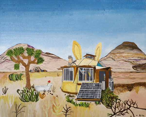Rabbit House, painting, Oil on gessoboard - Ayin Es