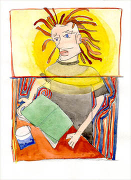 Savior Reads & Drinks , painting, Watercolor on paper - Carol Es
