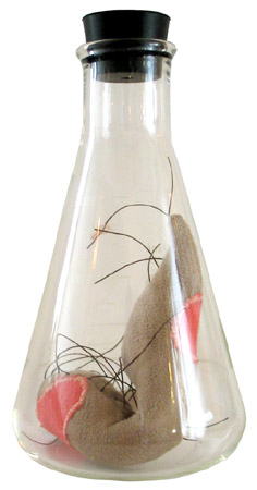 Scillius Patchadamus, sculpture, Fabric sculpture in Erlenmeyer flask - Carol Es