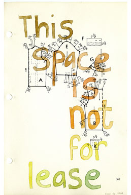 Space for Lease, drawing, Watercolor & pencil on American Way book page - Carol Es