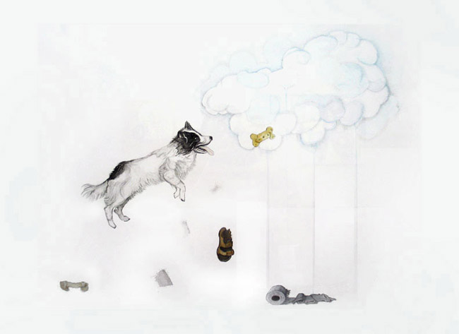 Spunkie in the Sky, painting, Watercolor and pencil on paper - Carol Es