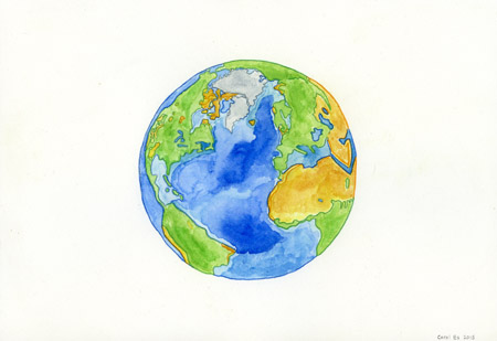 The Earth Out There, painting, Watercolor and ink on Arches - Ayin Es
