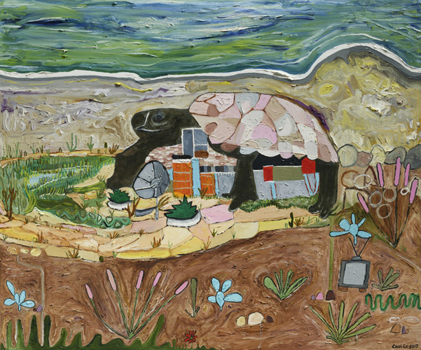 Turtle House, painting, Oil on gessoboard - Ayin Es