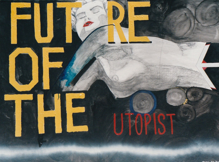 Future of the Utopist, painting, Mixed media acrylic, tempera, and pencil on illustration board - Ayin Es