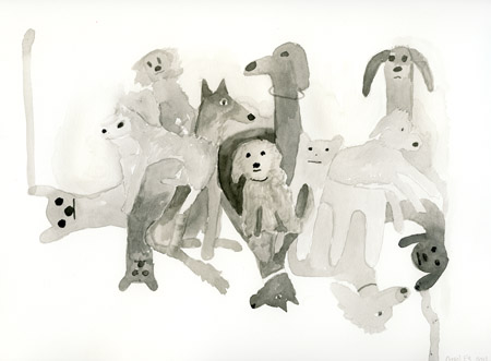Woofs, painting, Watercolor and gouache on Fabriano paper - Ayin Es